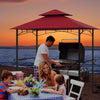 Outdoor double-tiered grill gazebo canopy in red with shelves and hooks, perfect for patios and gardens.
