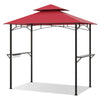 Outdoor double-tiered grill gazebo canopy in red with 2 shelves and 7 hooks, ideal for patios and gardens.
