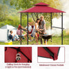 Outdoor double-tiered grill gazebo canopy in red with shelves, hooks, and ceiling hook for lights or fans, ideal for.