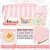 Double-sided kids play kitchen set with folding canopy, realistic stove, and 14 accessories for imaginative role play.