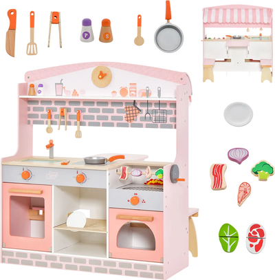 Costway Double-Sided Kids Play Kitchen Set w/ Canopy & 2 Seats 81579234 New