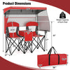 Double beach chair with adjustable canopy in red, featuring 3 side shades and breathable mesh for sun protection.