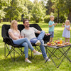 Double camping chair in black with cup holders, featuring a padded backrest, ideal for outdoor picnics and relaxation.