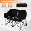 Double camping chair in black with cup holders, mesh pockets, and padded seating, ideal for outdoor relaxation.