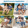 Double camping chair in blue with cup holders, ideal for patio, beach, or indoor use, supporting up to 660 lbs.