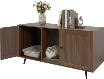 Costway Double Cat Litter Box Enclosure 2 Cats Scratching Pad Double Rooms 37449035 New