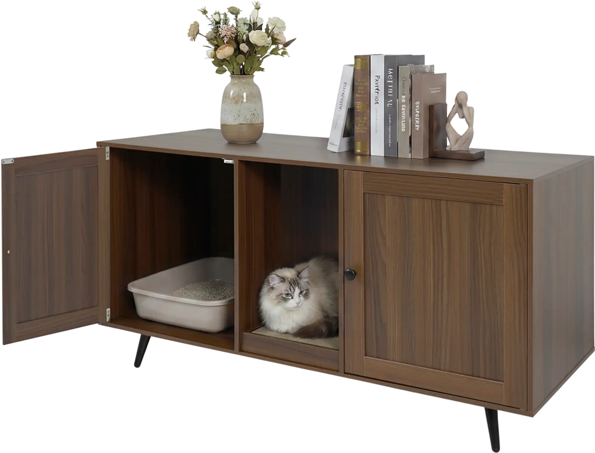 Costway Double Cat Litter Box Enclosure 2 Cats Double Rooms Scratching Pad 37449035 New