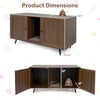 Double cat litter box enclosure with modern wooden design, featuring two rooms and scratching pad for indoor use.