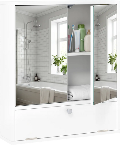 Costway Wall-Mounted Bathroom Mirrored Medicine Cabinet Double Door 76532108 New