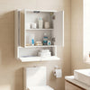 Wall-mounted double door mirrored medicine cabinet in pure white with adjustable shelves for organized bathroom storage.