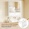 Double door wall-mounted bathroom mirrored medicine cabinet in white featuring a sleek design and pressure switch for easy access.