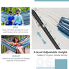 Portable double hammock set with 6-level adjustable height, featuring breathable fabric and sturdy metal support rings.