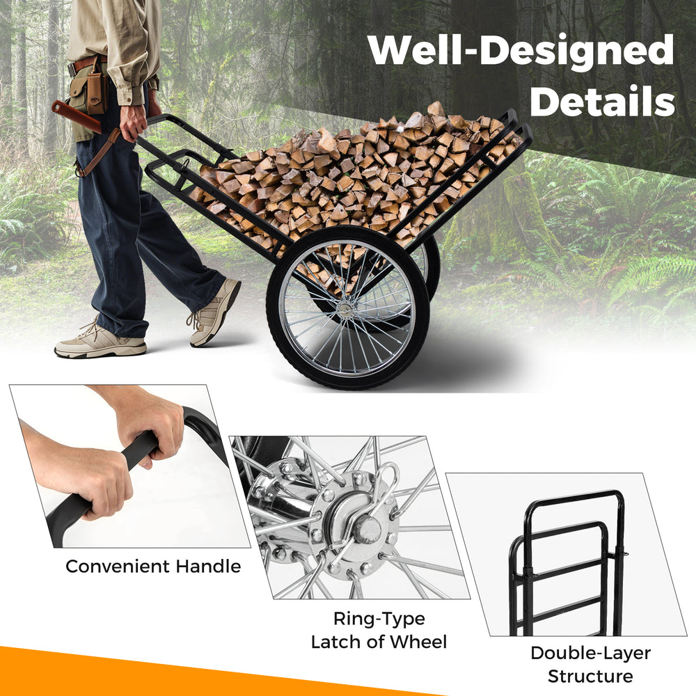 Double-layer deer cart with 20-inch rubber wheels, featuring a convenient handle for smooth movement on various.