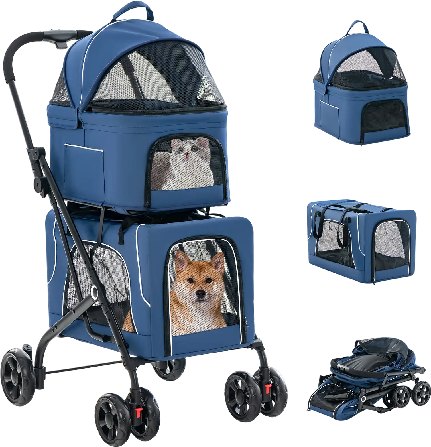 Costway Double Pet Stroller Foldable 3-in-1 Dog Stroller w/ 2 Detachable Carriers 58467312 New