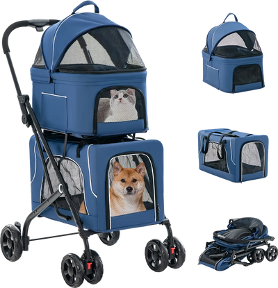 Costway Double Pet Dog Stroller Foldable 3-in-1 w/ 2 Detachable Carriers 58467312 New