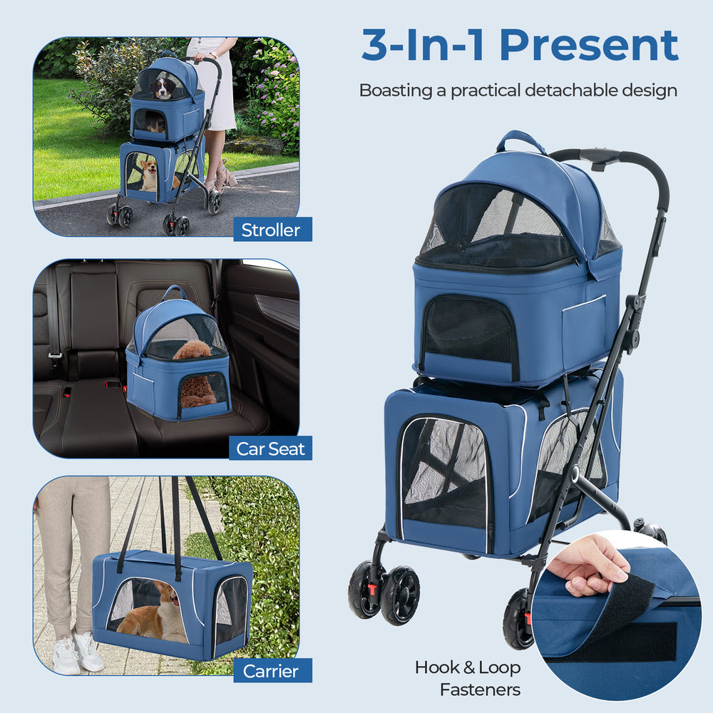 Lightweight blue pet carrier with convenient carry strap, designed for easy transport and travel with your pets.