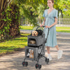 Double Pet Stroller Foldable 3-in-1 Dog Stroller with 2 Detachable Carriers-Gray - Gallery View 1 of 10