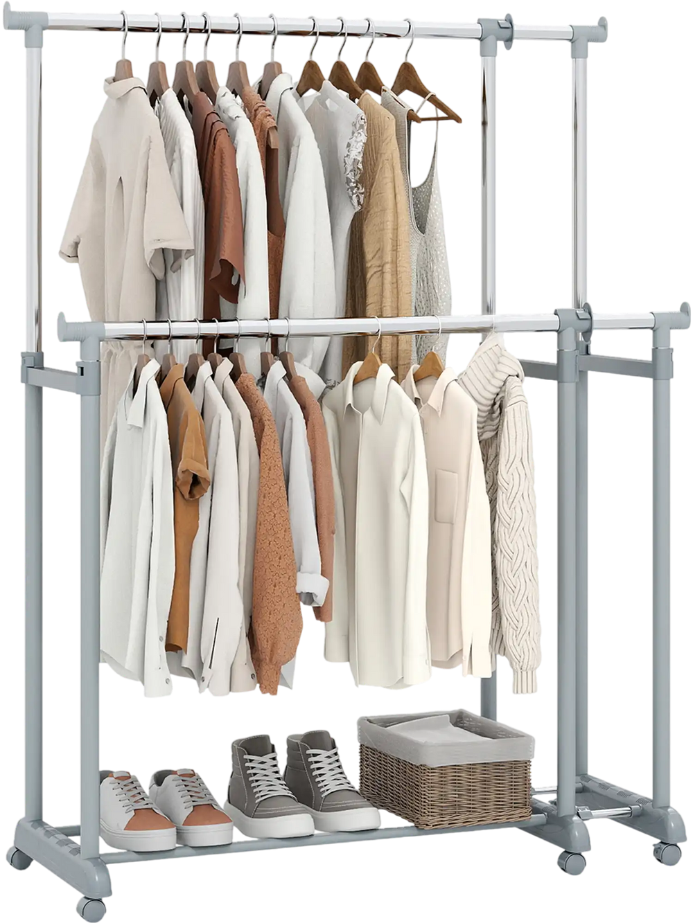 Double Rod Clothes Rack Heavy-Duty Metal Garment Rack