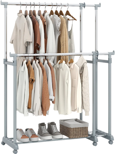 Costway Heavy-Duty Metal Double Rod Clothes Rack Wardrobe 34563701 New
