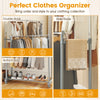 Double rod clothes rack with adjustable height and extendable width, featuring side and bottom bars for maximum storage.