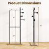 Double rods clothes hanging rack dimensions with rubber wood hooks, featuring a sturdy base for stability and stylish.