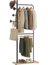 Double Rods Clothes Hanging Rack with Rubber Wood Hooks