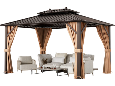 Costway 10' x 13' Patio Hardtop Gazebo Galvanized Steel Double Roof Netting 73825964 New