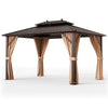 10x13ft double-roof patio hardtop gazebo with galvanized steel roof and curtains, ideal for outdoor gatherings.