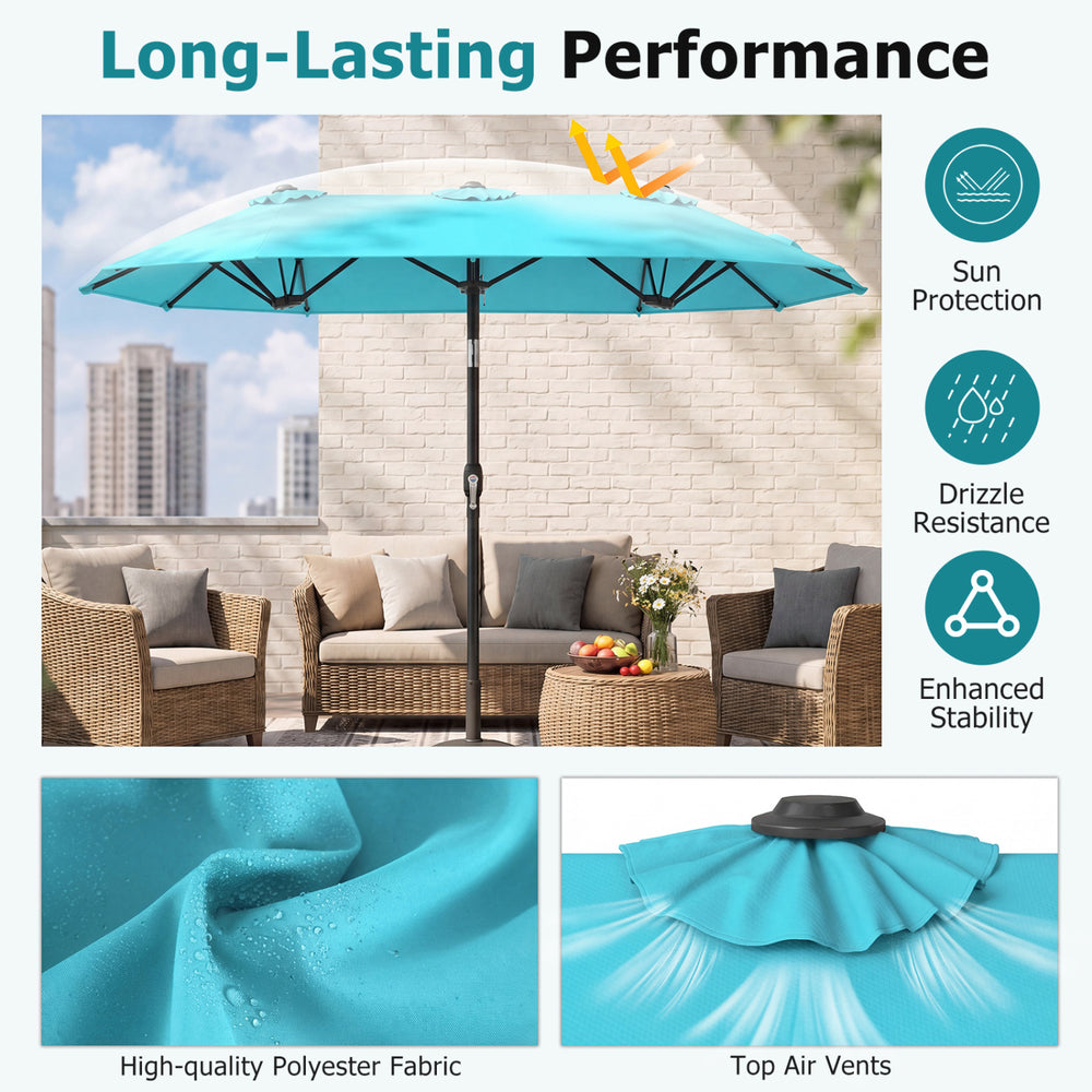 Double-Sided Patio Umbrella with Push Button Tilt Crank Handle - Gallery View 7 of 11