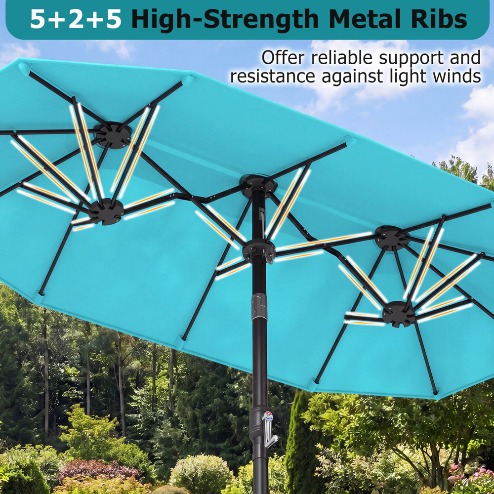 Double-Sided Patio Umbrella with Push Button Tilt Crank Handle - Gallery View 9 of 11