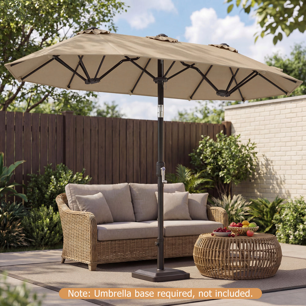 Double-Sided Patio Umbrella with Push Button Tilt Crank Handle-Coffee - Gallery View 1 of 11