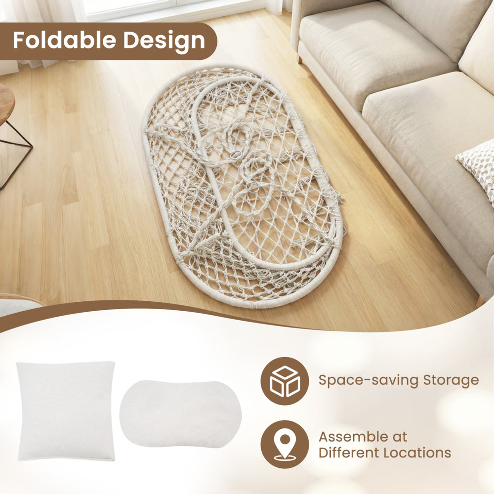 Double Swing Chair with Cushions Macrame Hanging Hammock Chair for Indoor and Outdoor Use - Gallery View 10 of 10