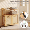 Double tilt-out laundry hamper with natural bamboo frame, featuring two baskets and two shelves for organized storage.