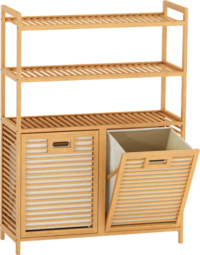 Costway Double Tilt-Out Laundry Hamper Cabinet 3 Shelves 2 Removable Baskets 34764556 New