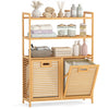 Double tilt-out laundry hamper with foldable fabric bins and a slatted design, perfect for organized laundry storage.