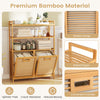 Natural bamboo double tilt-out laundry hamper with slatted design and convenient handles for easy access and storage.