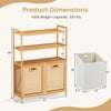 Double tilt-out laundry hamper with natural bamboo frame, 3 shelves, and 2 removable baskets for easy sorting.