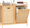 Double tilt-out laundry hamper with natural bamboo, featuring two removable bins and a top storage shelf for essentials.