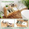 Double tilt-out laundry hamper with natural bamboo, featuring two removable bins and top storage shelf for essentials.