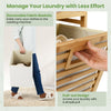 Double tilt-out laundry hamper with two removable bins, made from natural bamboo, ideal for laundry room organization.