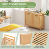 Double tilt-out laundry hamper showcasing the slatted design and raised protective edges for secure storage and airflow.