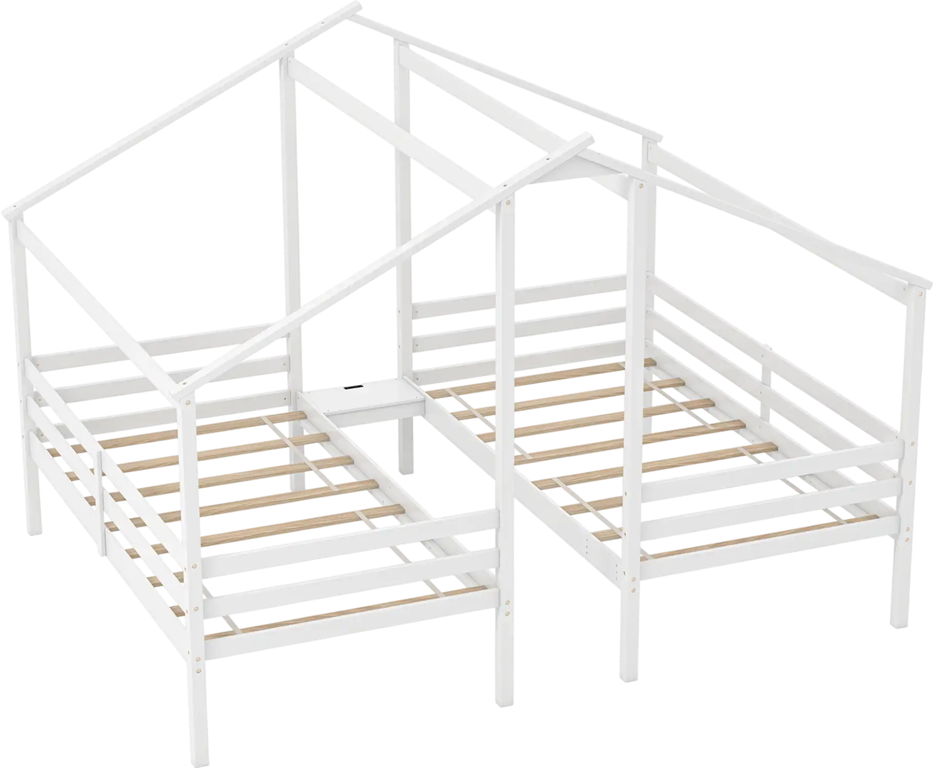 Costway Double Twin Wooden Kids Bed Frames w/ Built-In Table 15936724 New