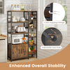 Double wide 8-tier bookshelf in rustic brown with 2-door cabinet, adjustable foot pads, and anti-toppling fittings for.