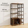 Double Wide 8-Tier Bookshelf with 2-Door Cabinet, rustic brown finish, showcasing dimensions and sturdy design for home.