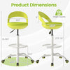 Drafting stool with adjustable height, green upholstery, and sturdy metal base, ideal for desks and creative studios.