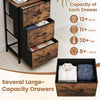 Three-layer dresser nightstand features roomy fabric drawers for shirts, pants, ties, and T-shirts with a sturdy metal frame.