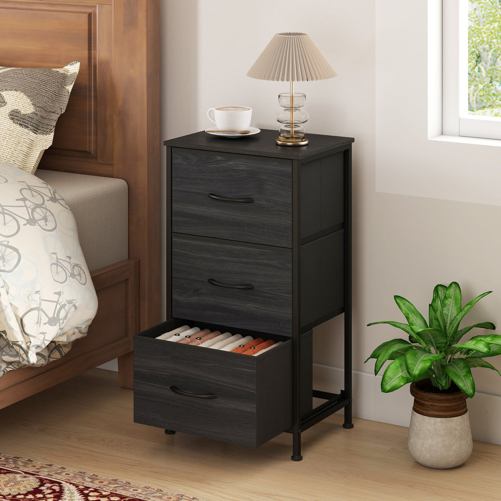 Dresser Nightstand with Roomy Fabric Drawers for Bedroom Storage Cabinet with Metal Frame-Black - Gallery View 1 of 10