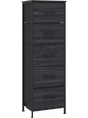 Tall dresser nightstand in charcoal black with 5 fabric drawers, perfect for bedroom storage and organization.