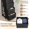 Five roomy fabric drawers in charcoal black provide ample storage for shirts, pants, ties, and T-shirts in any bedroom.