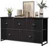 Dresser storage tower in black with 5 foldable cloth drawers, perfect for organizing items in home or office.